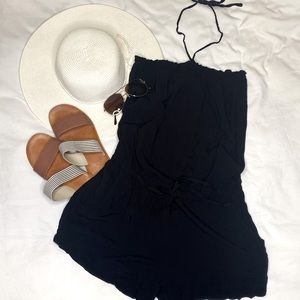 Halter or Strapless Black Romper with waist tie